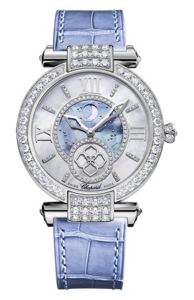 Женские часы white gold diamond blue CHOPARD бесцветного цвета по цене 4582000 руб., арт. 384246-1001 | Фото 1 Женские часы white gold diamond blue CHOPARD бесцветного цвета, арт. 384246-1001 | Фото 1 (Механизм: Автомат; Цвет циферблата: Перламутровый; Материал корпуса: Белое золото)