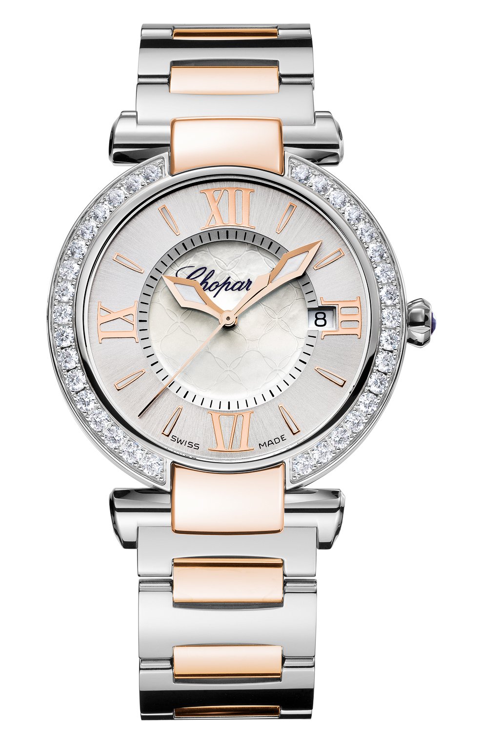 Женские часы imperiale CHOPARD бесцветного цвета, арт. 388532-6004 | Фото 1 (Механизм: Кварц; Цвет циферблата: Серебристый; Материал корпуса: Сталь и розовое золото)