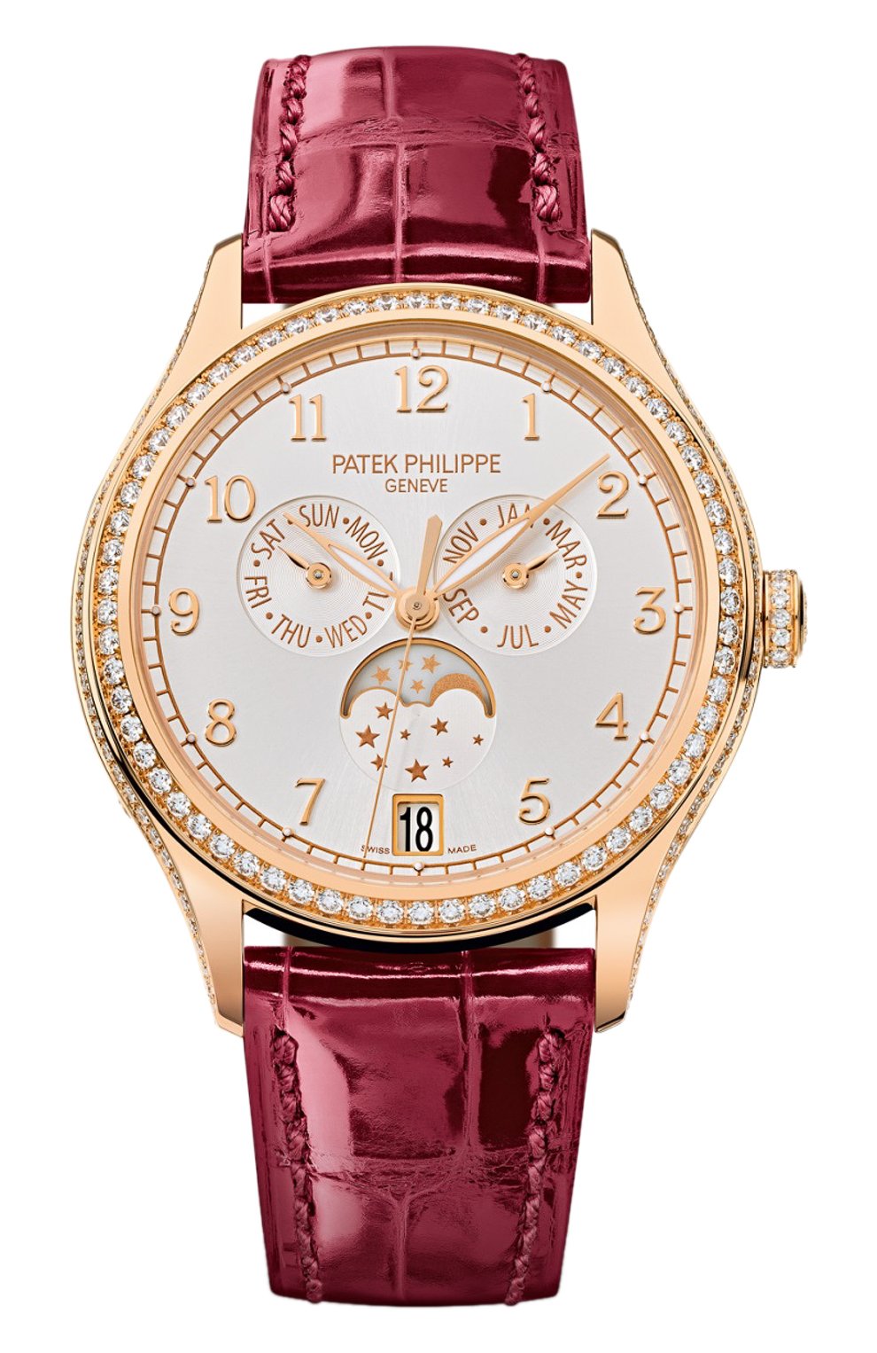 Женские часы moon phase rose gold PATEK PHILIPPE бесцветного цвета, арт. 4947 R-001 | Фото 1 (Механизм: Автомат; Материал корпуса: Розовое золото; Цвет циферблата: Серебристый)