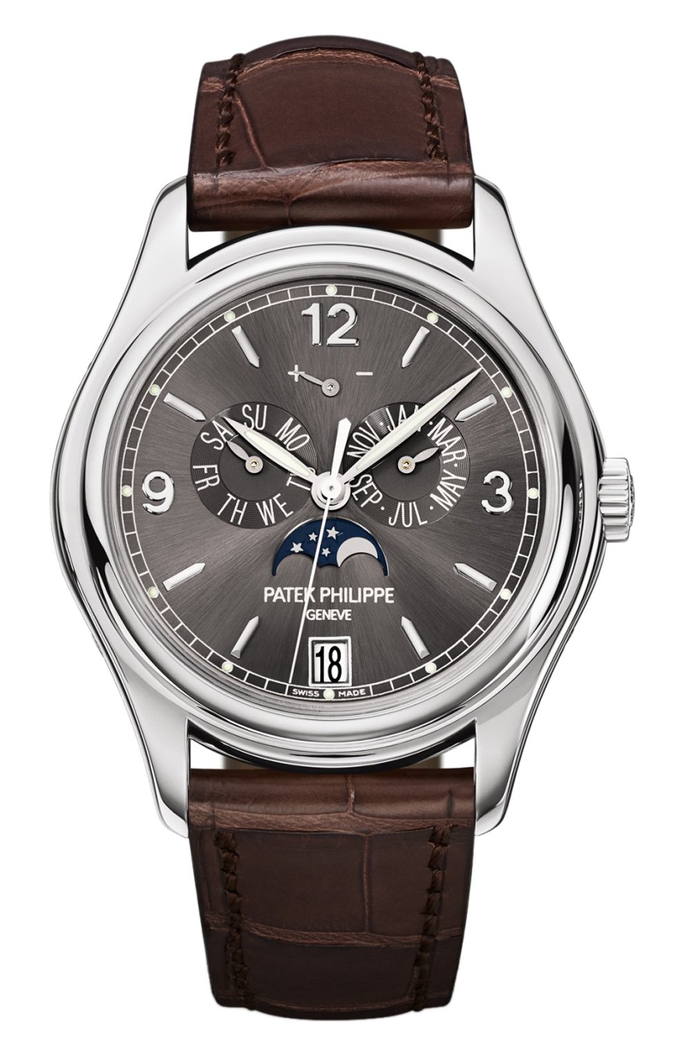 Мужские часы white gold annual calendar black watch PATEK PHILIPPE черного цвета, арт. 5146 G-010 | Фото 1