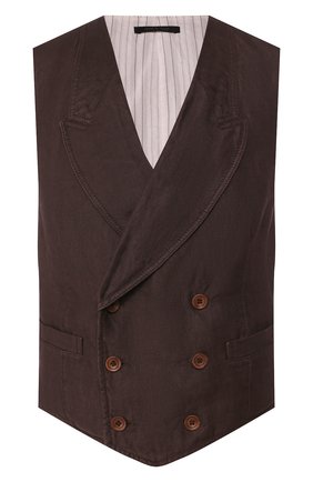 Мужской льняной жилет GIORGIO ARMANI коричневого цвета по цене 91950 руб., арт. 0SGGK01C/T01M3 | Фото 1 Мужской льняной жилет GIORGIO ARMANI коричневого цвета, арт. 0SGGK01C/T01M3 | Фото 1 (Мужское Кросс-КТ: Жилет-классика; Материал подклада: Хлопок; Материал внешний: Лен; Длина (верхняя одежда): Короткие; Стили: Классический)