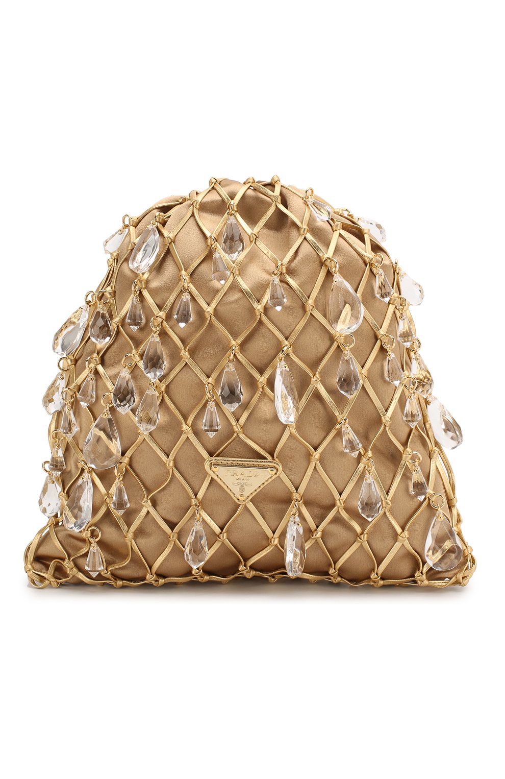 Женская сумка PRADA золотого цвета, арт. 1BC075-2D6Q-F0056-OPO | Фото 1 (Сумки-технические: Сумки через плечо; Ремень/цепочка: На ремешке; Материал: Текстиль, Экокожа; Размер: small)