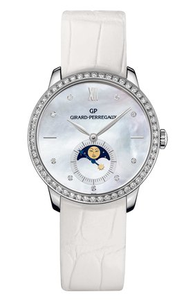 Женские часы white gold moon phase pearl GIRARD-PERREGAUX бесцветного цвета, арт. 49524D53A752-CK7A | Фото 1 (Механизм: Автомат; Цвет циферблата: Перламутровый; Материал корпуса: Белое золото)
