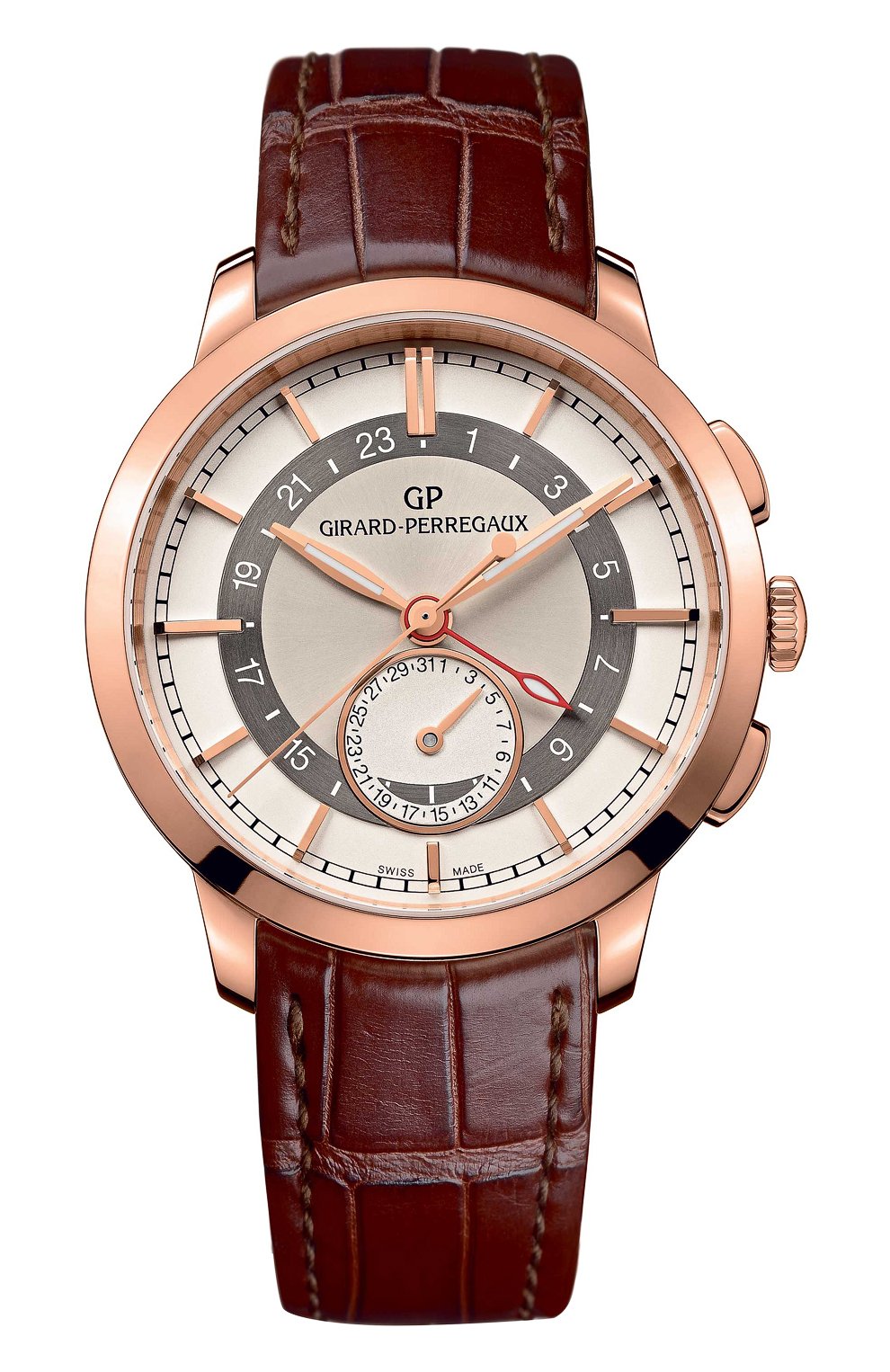 Мужские часы dual time rose gold cream GIRARD-PERREGAUX серебряного цвета, арт. 49544-52-131-BBB0 | Фото 1