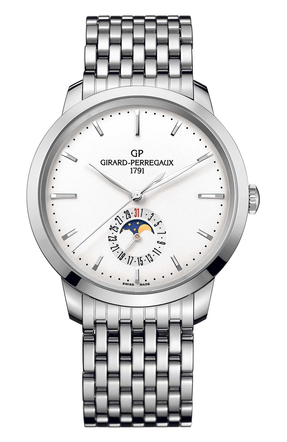 Мужские часы steel moon phase white GIRARD-PERREGAUX бесцветного цвета, арт. 49545-11-131-BB60 | Фото 1 (Механизм: Автомат; Материал корпуса: Сталь; Цвет циферблата: Белый)