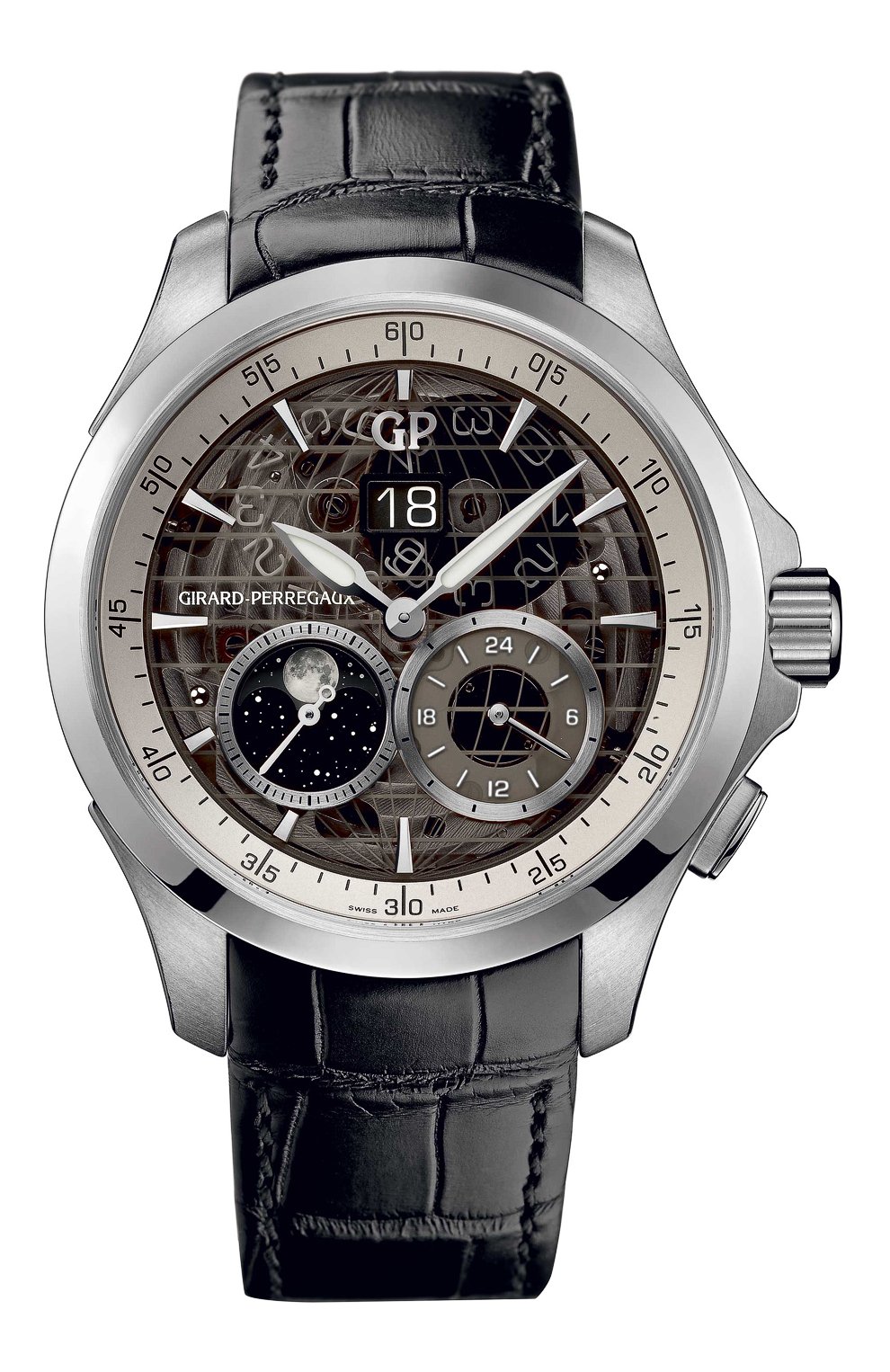 Мужские часы moon phases dual time steel GIRARD-PERREGAUX серого цвета, арт. 49655-11-231-BB6A | Фото 1