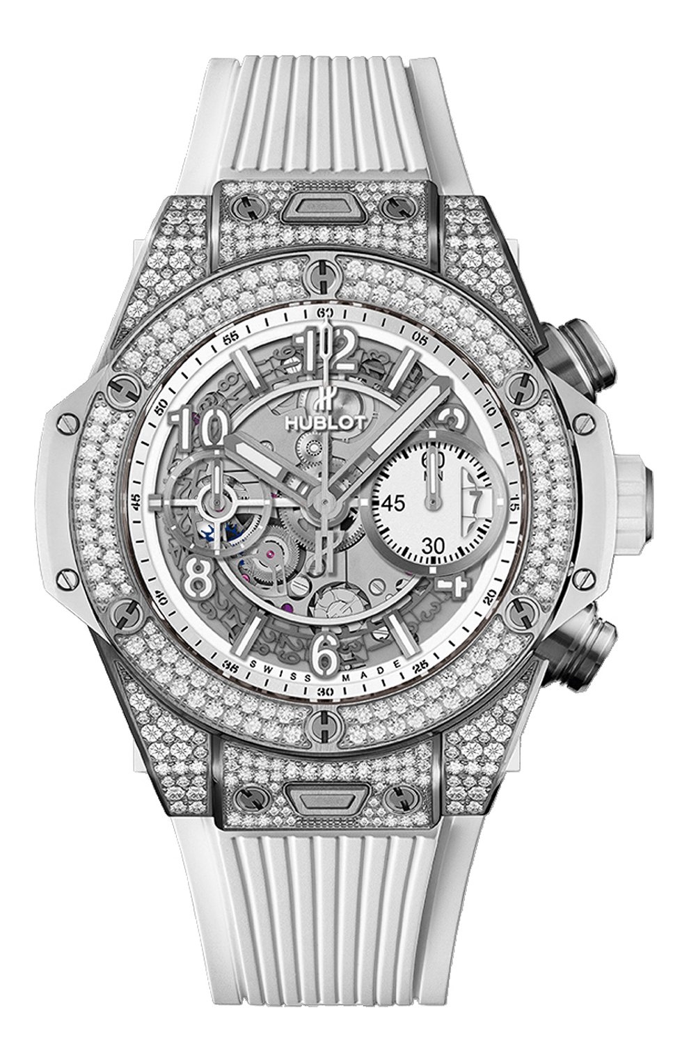 Женские часы big bang unico titanium white pavé HUBLOT белого цвета, арт. 441.NE.2010.RW.1704 | Фото 1
