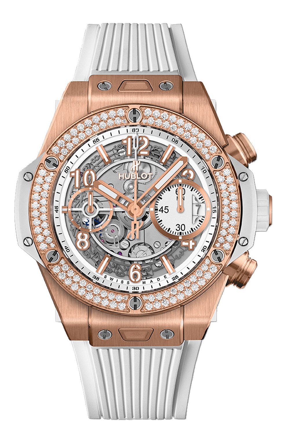 Женские часы big bang unico king gold white diamonds HUBLOT белого цвета, арт. 441.OE.2010.RW.1104 | Фото 1
