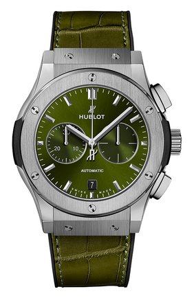 Мужские часы classic fusion chronograph titanium green HUBLOT зеленого цвета по цене 844600 руб., арт. 541.NX.8970.LR | Фото 1 Мужские часы classic fusion chronograph titanium green HUBLOT зеленого цвета, арт. 541.NX.8970.LR | Фото 1