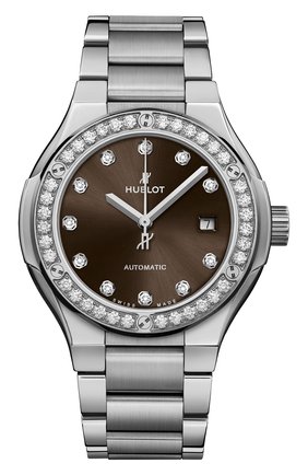 Женские часы classic fusion titanium brown diamonds bracelet HUBLOT бесцветного цвета, арт. 585.NX.897M.NX.1204 | Фото 1 (Материал корпуса: Титан; Цвет циферблата: Другое; Механизм: Автомат)