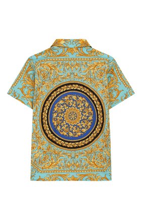 Детский хлопковая рубашка VERSACE бирюзового цвета по цене 15150 руб., арт. YB000129/A232779 | Фото 2 Детский хлопковая рубашка VERSACE бирюзового цвета, арт. YB000129/A232779 | Фото 2