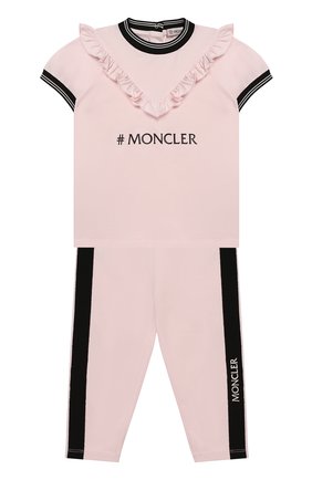 Детский комплект из футболки и брюк MONCLER розового цвета по цене 29450 руб., арт. F1-951-8M710-10-8790A | Фото 1 Детский комплект из футболки и брюк MONCLER розового цвета, арт. F1-951-8M710-10-8790A | Фото 1 (Материал внешний: Хлопок; Рукава: Короткие; Кросс-КТ НВ: Костюм; Ростовка одежда: 12 мес | 80 см, 18 мес | 86 см, 36 мес | 98 см)