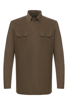 Мужская рубашка из смеси льна и хлопка TOM FORD хаки цвета по цене 36950 руб., арт. 7FT769/94UDAN | Фото 1 Мужская рубашка из смеси льна и хлопка TOM FORD хаки цвета, арт. 7FT769/94UDAN | Фото 1