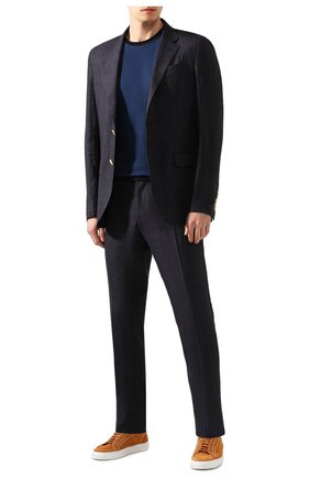 Мужская футболка из смеси хлопка и льна GIORGIO ARMANI темно-синего цвета по цене 38050 руб., арт. 3HST58/SJZQZ | Фото 2 Мужская футболка из смеси хлопка и льна GIORGIO ARMANI темно-синего цвета, арт. 3HST58/SJZQZ | Фото 2 (Рукава: Короткие; Принт: Без принта; Материал внешний: Хлопок, Лен; Длина (для топов): Стандартные; Стили: Кэжуэл)