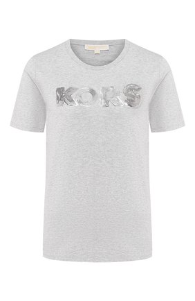 Женская хлопковая футболка MICHAEL MICHAEL KORS серого цвета по цене 7655 руб., арт. MH95MB897J | Фото 1 Женская хлопковая футболка MICHAEL MICHAEL KORS серого цвета, арт. MH95MB897J | Фото 1