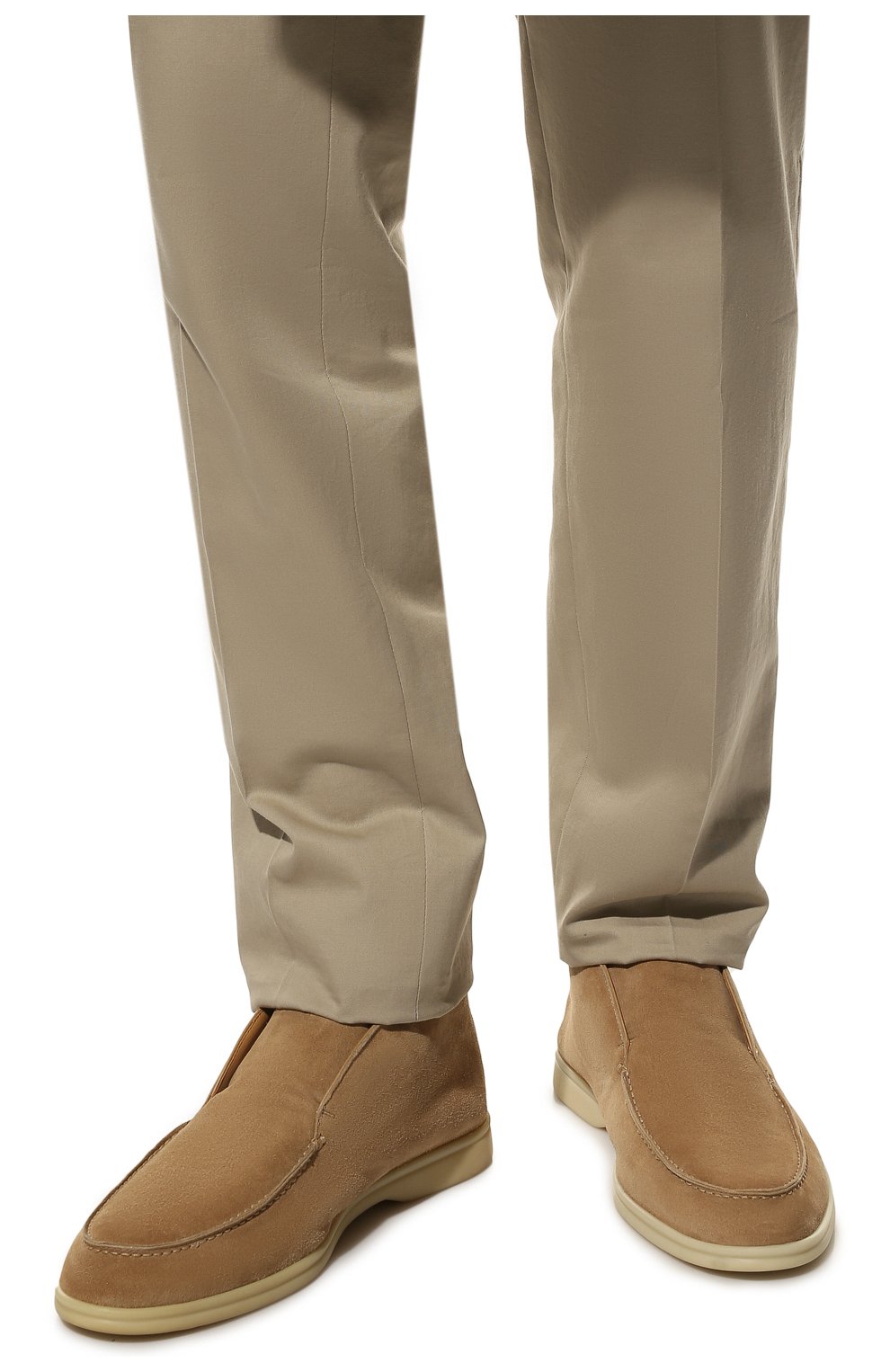 Мужские замшевые ботинки open walk LORO PIANA бежевого цвета, арт. FAB4368 | Фото 3 (Материал внешний: Кожа, Замша; Мужское Кросс-КТ: Ботинки-обувь; Материал внутренний: Натуральная кожа; Материал утеплителя: Без утеплителя; Подошва: Плоская)