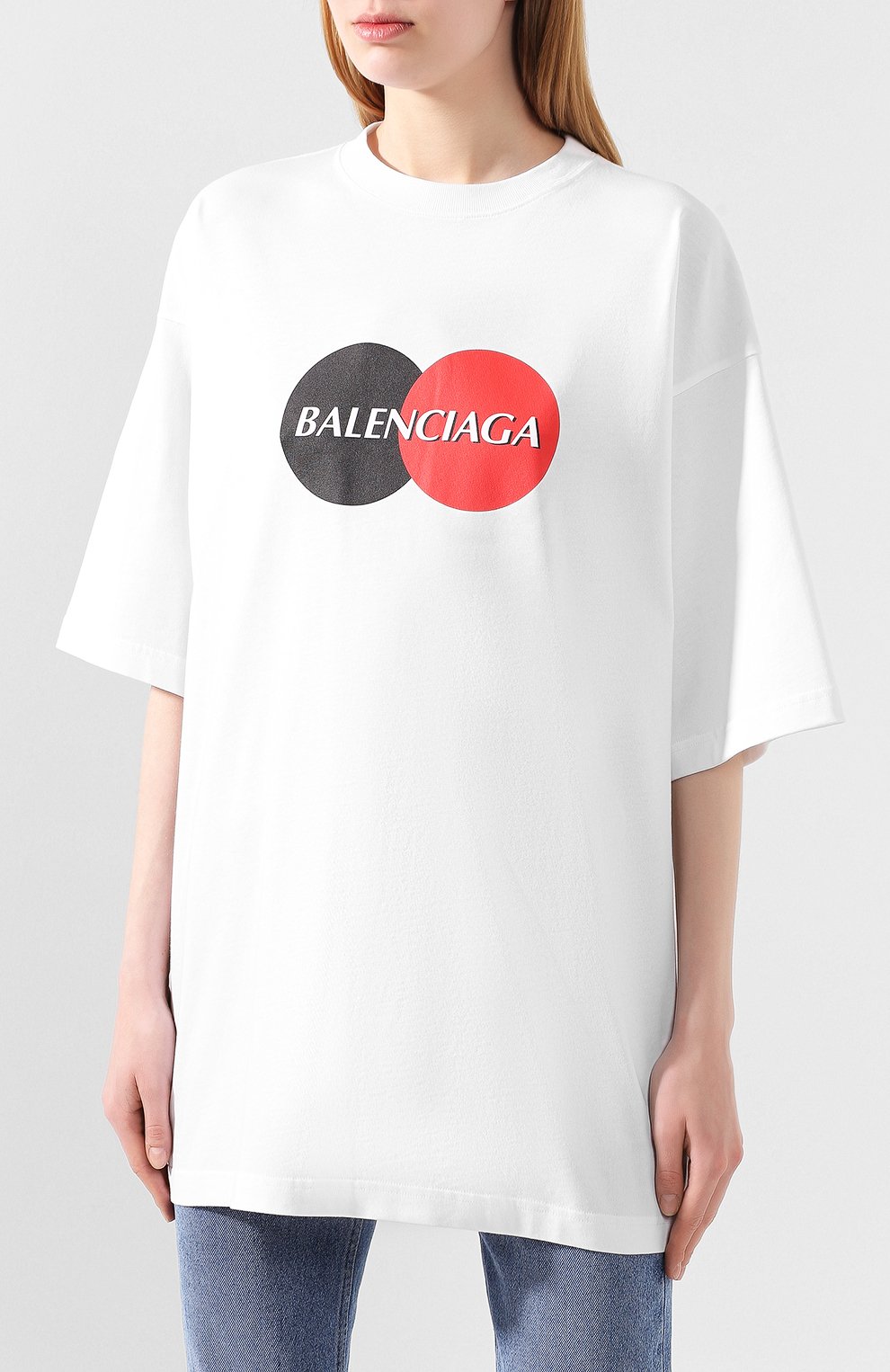 Женская хлопковая футболка BALENCIAGA белого цвета, арт. 620941/TIV79 | Фото 3 (Рукава: Короткие; Принт: С принтом; Длина (для топов): Удлиненные; Материал внешний: Хлопок; Стили: Спорт-шик; Женское Кросс-КТ: Футболка-одежда)