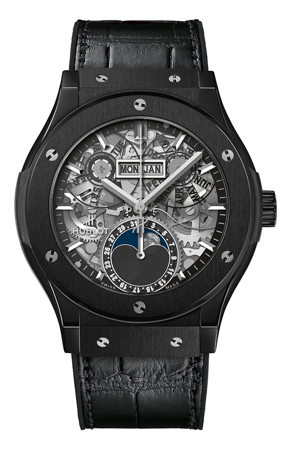 Мужские часы classic fusion aerofusion moonphase black magic HUBLOT черного цвета, арт. 547.CX.0170.LR | Фото 1