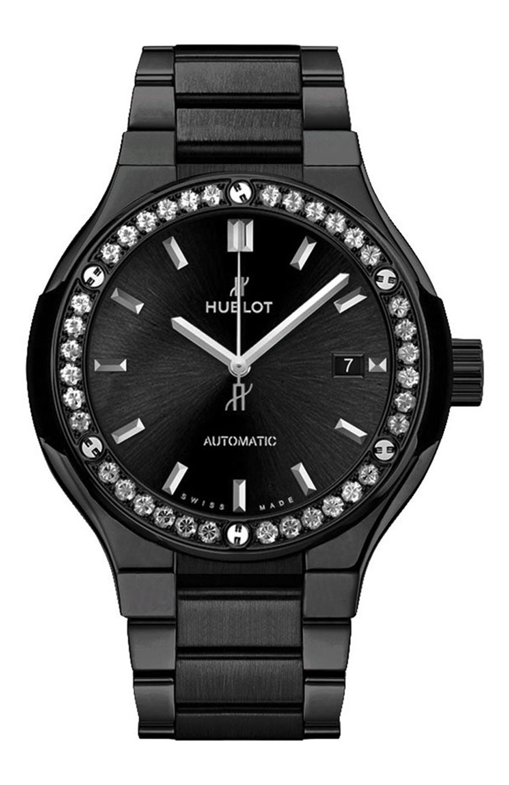 Женские часы classic fusion ceramic black bracelet diamonds HUBLOT черного цвета, арт. 585.CM.1470.CM.1204 | Фото 1