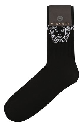Женские хлопковые носки VERSACE черного цвета по цене 6480 руб., арт. ICZ0003/A233177 | Фото 1 Женские хлопковые носки VERSACE черного цвета, арт. ICZ0003/A233177 | Фото 1