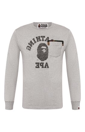Мужская хлопковый лонгслив BAPE серого цвета по цене 9730 руб., арт. 1G20111019 | Фото 1 Мужская хлопковый лонгслив BAPE серого цвета, арт. 1G20111019 | Фото 1