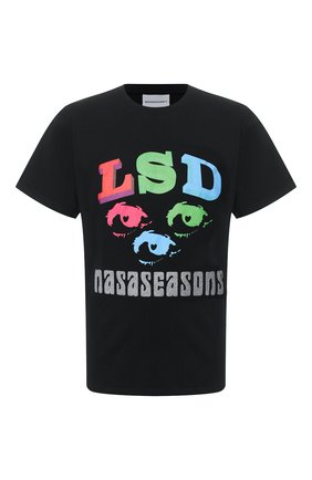 Мужская хлопковая футболка NASASEASONS черного цвета по цене 11350 руб., арт. T036B/LSD GLITTER L0G0 | Фото 1 Мужская хлопковая футболка NASASEASONS черного цвета, арт. T036B/LSD GLITTER L0G0 | Фото 1