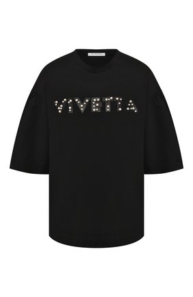 Женская хлопковая футболка VIVETTA черного цвета по цене 14400 руб., арт. 20E V2M0/F081/4152 | Фото 1 Женская хлопковая футболка VIVETTA черного цвета, арт. 20E V2M0/F081/4152 | Фото 1