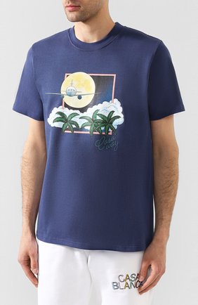 Мужская хлопковая футболка CASABLANCA темно-синего цвета, арт. MS20-TS-001 CASA AIRWAYS | Фото 3 (Рукава: Короткие; Длина (для топов): Стандартные; Стили: Гранж; Принт: С принтом; Материал внешний: Хлопок)