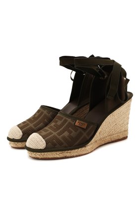 Женские текстильные босоножки FENDI зеленого цвета по цене 49800 руб., арт. 8V7072 ABN2 | Фото 1 Женские текстильные босоножки FENDI зеленого цвета, арт. 8V7072 ABN2 | Фото 1