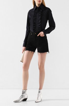 Женская хлопковая рубашка SAINT LAURENT темно-синего цвета по цене 59950 руб., арт. 614790/Y217W | Фото 2 Женская хлопковая рубашка SAINT LAURENT темно-синего цвета, арт. 614790/Y217W | Фото 2