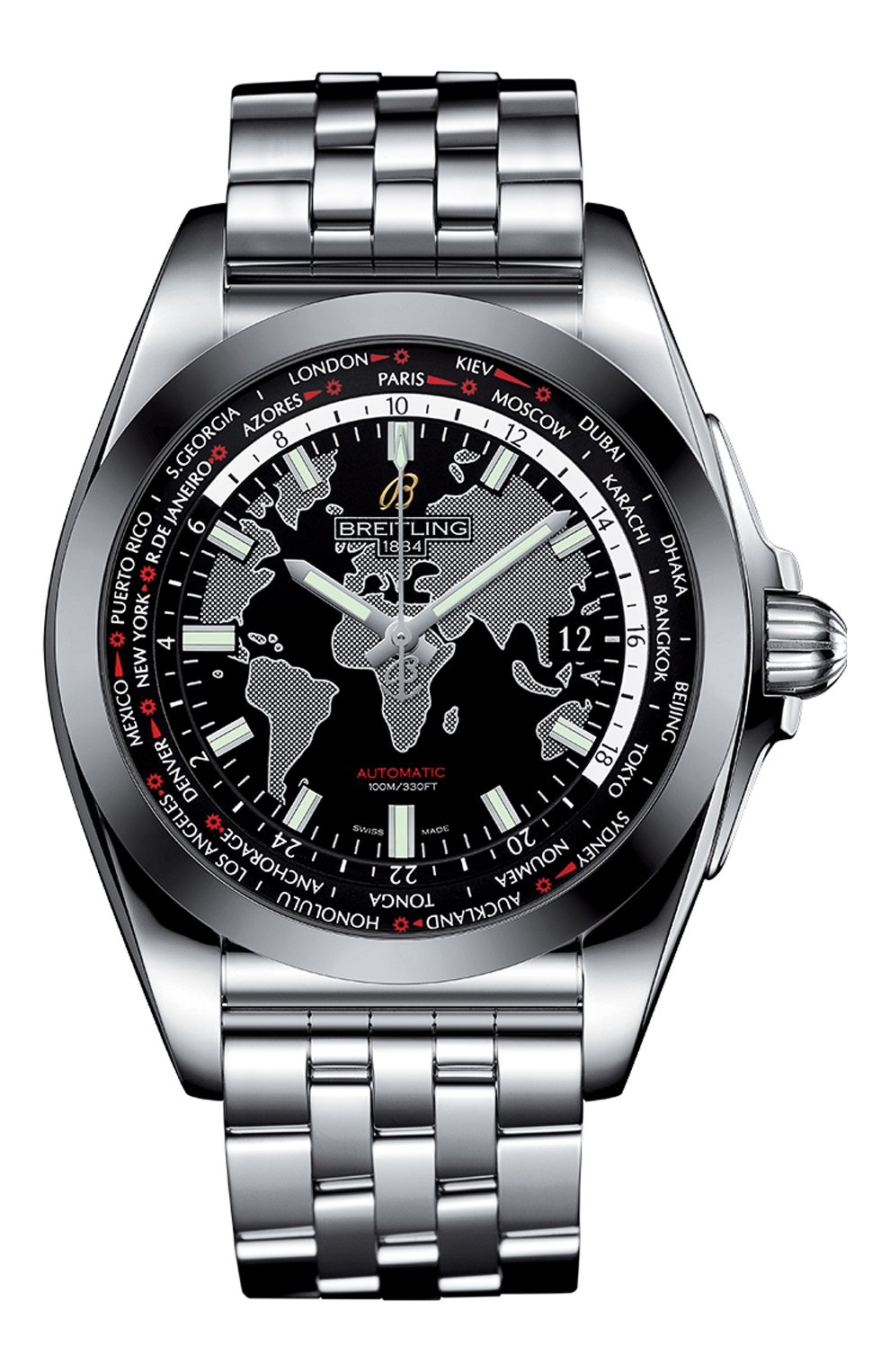 Мужские часы galactic unitime sleekt BREITLING черного цвета, арт. WB3510U4/BD94/375A | Фото 1