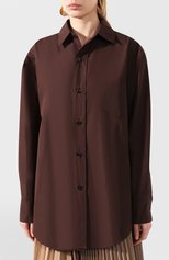 Женская хлопковая рубашка MARNI коричневого цвета, арт. CAMA0312A0/TCY65 | Фото 3 (Рукава: Длинные; Принт: Без принта; Женское Кросс-КТ: Рубашка-одежда; Длина (для топов): Удлиненные; Материал внешний: Хлопок)