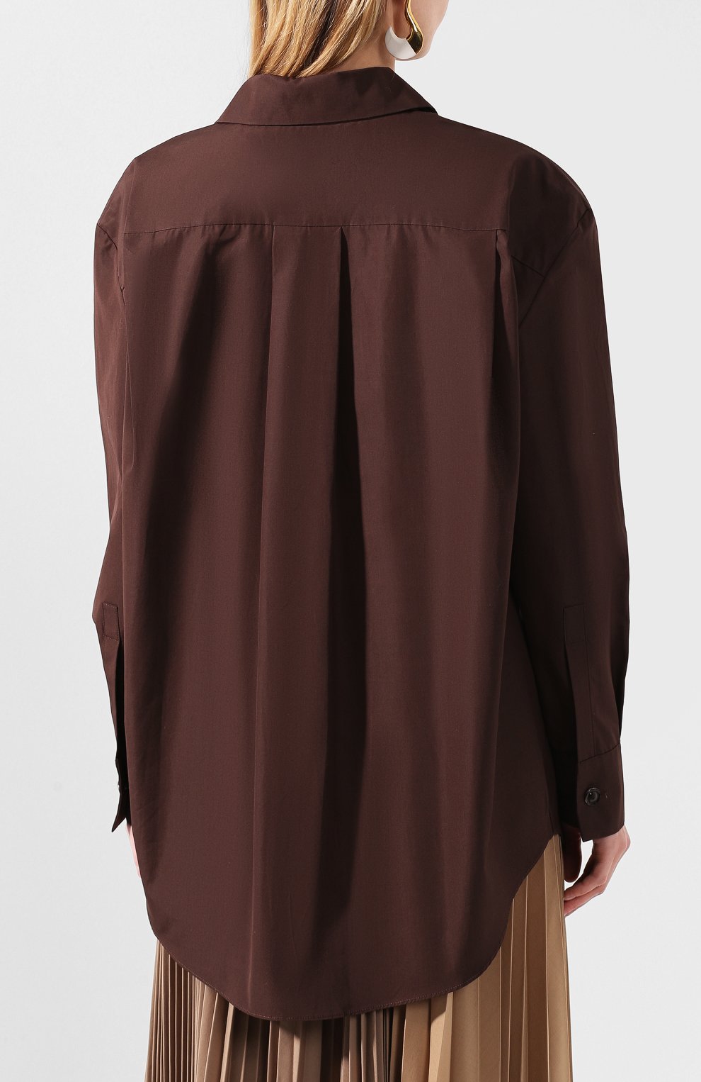 Женская хлопковая рубашка MARNI коричневого цвета, арт. CAMA0312A0/TCY65 | Фото 4 (Рукава: Длинные; Принт: Без принта; Женское Кросс-КТ: Рубашка-одежда; Длина (для топов): Удлиненные; Материал внешний: Хлопок)