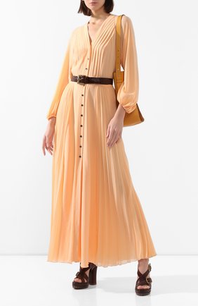 Женское шелковое платье CHLOÉ оранжевого цвета по цене 299500 руб., арт. CHC20UR013002 | Фото 2 Женское шелковое платье CHLOÉ оранжевого цвета, арт. CHC20UR013002 | Фото 2