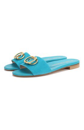 Женские замшевые шлепанцы STUART WEITZMAN бирюзового цвета по цене 28300 руб., арт. S1083 | Фото 1 Женские замшевые шлепанцы STUART WEITZMAN бирюзового цвета, арт. S1083 | Фото 1