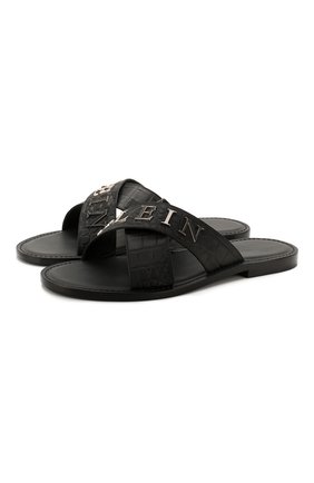 Мужские кожаные шлепанцы PHILIPP PLEIN черного цвета по цене 38505 руб., арт. P20S MSA0113 PLE035N | Фото 1 Мужские кожаные шлепанцы PHILIPP PLEIN черного цвета, арт. P20S MSA0113 PLE035N | Фото 1