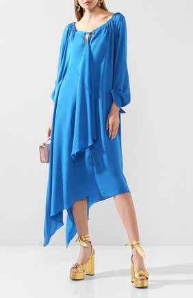 Женское шелковое платье ROLAND MOURET синего цвета по цене 119500 руб., арт. SS20/S0900/F5073 | Фото 2 Женское шелковое платье ROLAND MOURET синего цвета, арт. SS20/S0900/F5073 | Фото 2