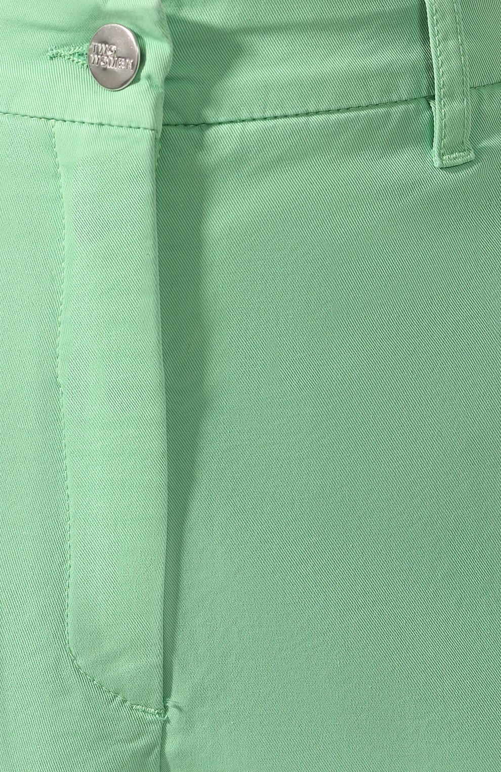 Женские хлопковые брюки TWO WOMEN IN THE WORLD зеленого цвета, арт. LAUREN/YEAT3 | Фото 5 (Женское Кросс-КТ: Брюки-одежда; Силуэт Ж (брюки и джинсы): Прямые; Материал внешний: Хлопок; Длина (брюки, джинсы): Укороченные)