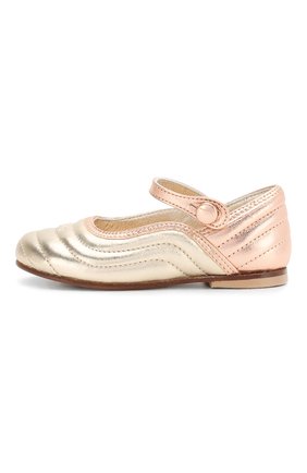 Детские кожаные балетки FENDI золотого цвета по цене 31350 руб., арт. JFR309/ABNB/20-26 | Фото 2 Детские кожаные балетки FENDI золотого цвета, арт. JFR309/ABNB/20-26 | Фото 2