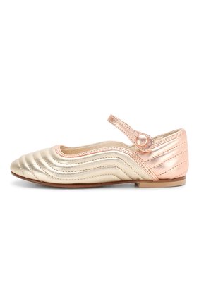 Детские кожаные балетки FENDI золотого цвета по цене 31350 руб., арт. JFR309/ABNB/27-31 | Фото 2 Детские кожаные балетки FENDI золотого цвета, арт. JFR309/ABNB/27-31 | Фото 2