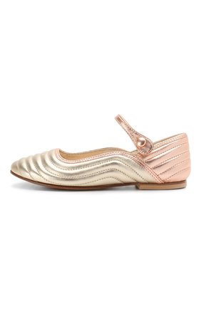 Детские кожаные балетки FENDI золотого цвета по цене 33450 руб., арт. JFR309/ABNB/32-39 | Фото 2 Детские кожаные балетки FENDI золотого цвета, арт. JFR309/ABNB/32-39 | Фото 2