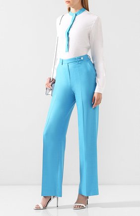 Женские брюки из смеси шелка и кашемира KITON голубого цвета, арт. D49126K06S28 | Фото 2 (Длина (брюки, джинсы): Удлиненные; Материал внешний: Шелк, Шерсть, Кашемир; Женское Кросс-КТ: Брюки-одежда; Силуэт Ж (брюки и джинсы): Широкие; Региональные ограничения белый список (Axapta Mercury): RU)