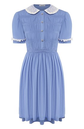 Женское платье из вискозы MIU MIU синего цвета по цене 132500 руб., арт. MF3585-92U-F0237 | Фото 1 Женское платье из вискозы MIU MIU синего цвета, арт. MF3585-92U-F0237 | Фото 1