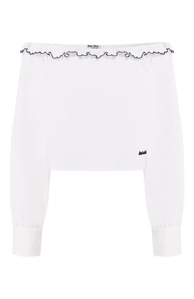 Женская хлопковый топ MIU MIU белого цвета по цене 39500 руб., арт. MT1512-SY2-F0009 | Фото 1 Женская хлопковый топ MIU MIU белого цвета, арт. MT1512-SY2-F0009 | Фото 1