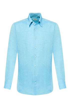 Мужская льняная рубашка ZILLI голубого цвета, арт. MFT-MERCU-13091/RZ01 | Фото 1 (Материал внешний: Лен; Длина (для топов): Стандартные; Рукава: Длинные; Принт: Однотонные; Случай: Повседневный; Манжеты: На пуговицах; Воротник: Button down; Региональные ограничения белый список (Axapta Mercury): RU)