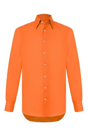 Мужская льняная рубашка ZILLI оранжевого цвета, арт. MFT-MERCU-12197/RZ01 | Фото 1 (Материал внешний: Лен; Длина (для топов): Стандартные; Рукава: Длинные; Принт: Однотонные; Случай: Повседневный; Манжеты: На пуговицах; Воротник: Button down; Региональные ограничения белый список (Axapta Mercury): RU)