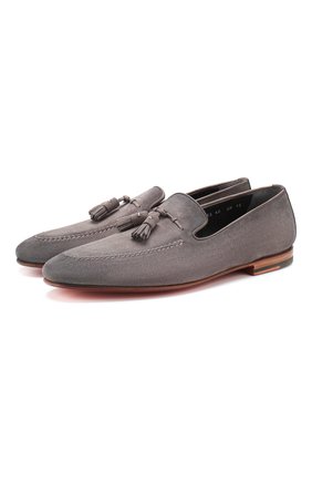 Мужские замшевые лоферы SANTONI серого цвета по цене 79950 руб., арт. MCNC16465SA3SRVLG40 | Фото 1 Мужские замшевые лоферы SANTONI серого цвета, арт. MCNC16465SA3SRVLG40 | Фото 1 (Материал внутренний: Натуральная кожа; Мужское Кросс-КТ: Лоферы-обувь; Стили: Классический; Материал внешний: Замша, Кожа; Длина стельки: 27,6, 28, 28,9, 24,7, 25,1, 25,5, 25,9, 26,4, 26,8, 27,2)