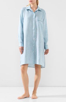 Женская льняная сорочка LORO PIANA голубого цвета по цене 69950 руб., арт. FAL1537 | Фото 2 Женская льняная сорочка LORO PIANA голубого цвета, арт. FAL1537 | Фото 2