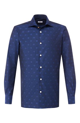 Мужская хлопковая рубашка KITON темно-синего цвета по цене 85550 руб., арт. UMCNERH0727801 | Фото 1 Мужская хлопковая рубашка KITON темно-синего цвета, арт. UMCNERH0727801 | Фото 1 (Материал внешний: Хлопок; Длина (для топов): Стандартные; Рукава: Длинные; Случай: Повседневный; Манжеты: На пуговицах; Принт: С принтом; Воротник: Акула; Региональные ограничения белый список (Axapta Mercury): RU)