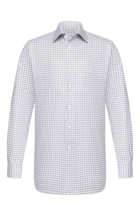 Мужская хлопковая сорочка BRIONI серого цвета по цене 55400 руб., арт. RCLU1S/P909H | Фото 1 Мужская хлопковая сорочка BRIONI серого цвета, арт. RCLU1S/P909H | Фото 1 (Рукава: Длинные; Длина (для топов): Стандартные; Материал внешний: Хлопок; Случай: Формальный; Принт: Клетка; Воротник: Акула; Манжеты: На пуговицах; Региональные ограничения белый список (Axapta Mercury): RU)